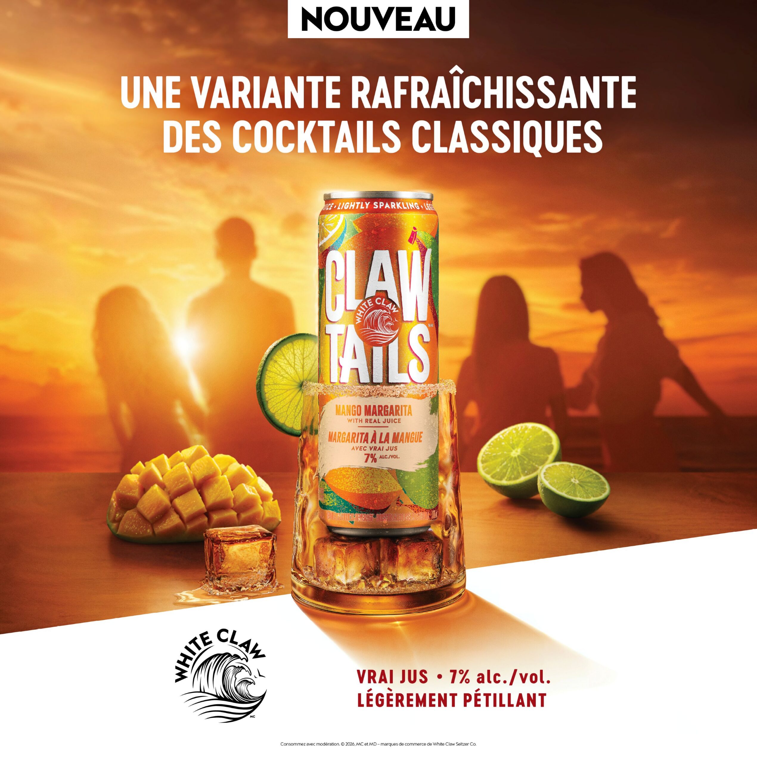 Nouveau White Claw Tails Margarita à la mangue, cocktail en canette 7 % alc./vol avec vrai jus