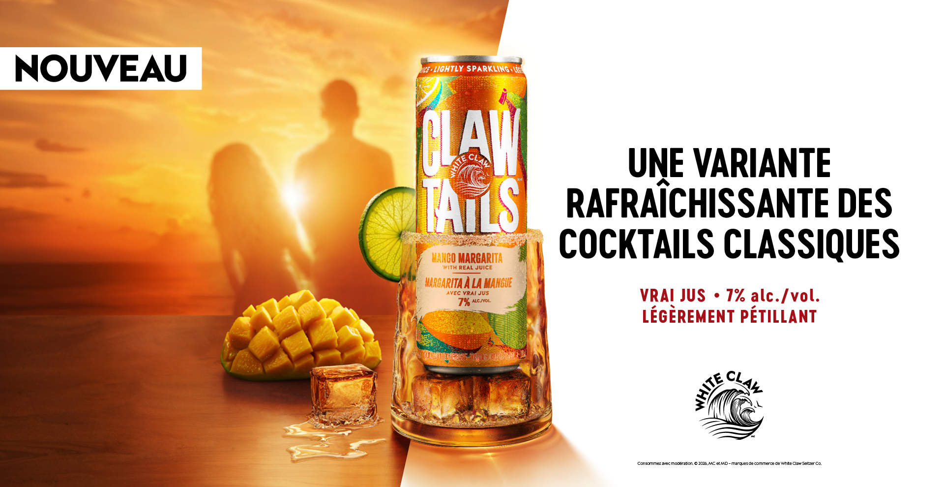 Nouveau White Claw Tails Margarita à la mangue, cocktail en canette 7 % alc./vol avec vrai jus