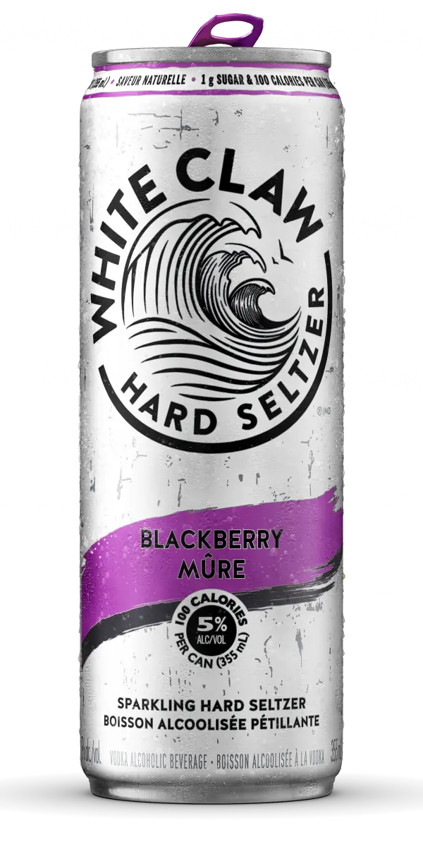 can of white claw hard seltzer, blackberry flavour