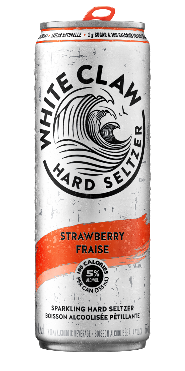can of white claw hard seltzer, strawberry flavour