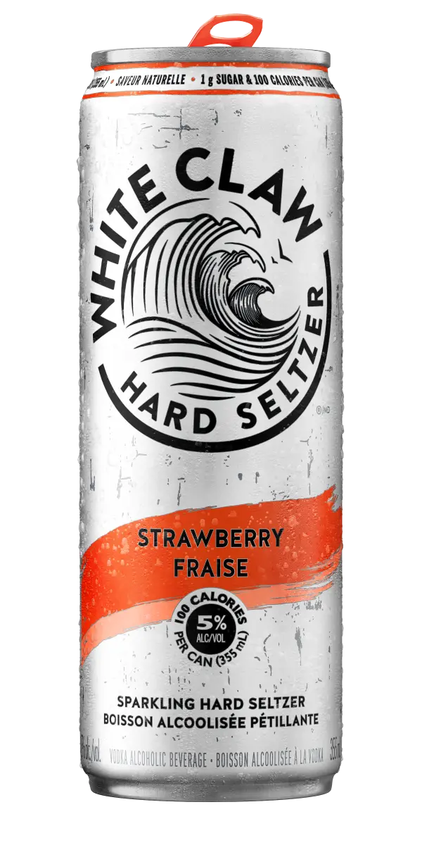 can of white claw hard seltzer, strawberry flavour