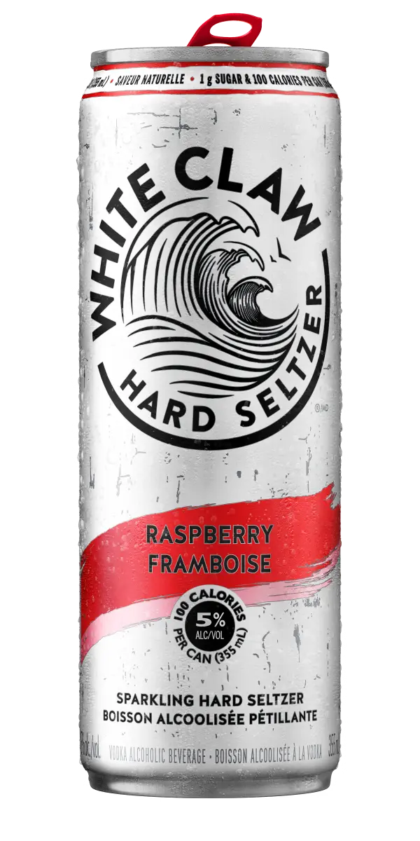 can of white claw hard seltzer, raspberry flavour