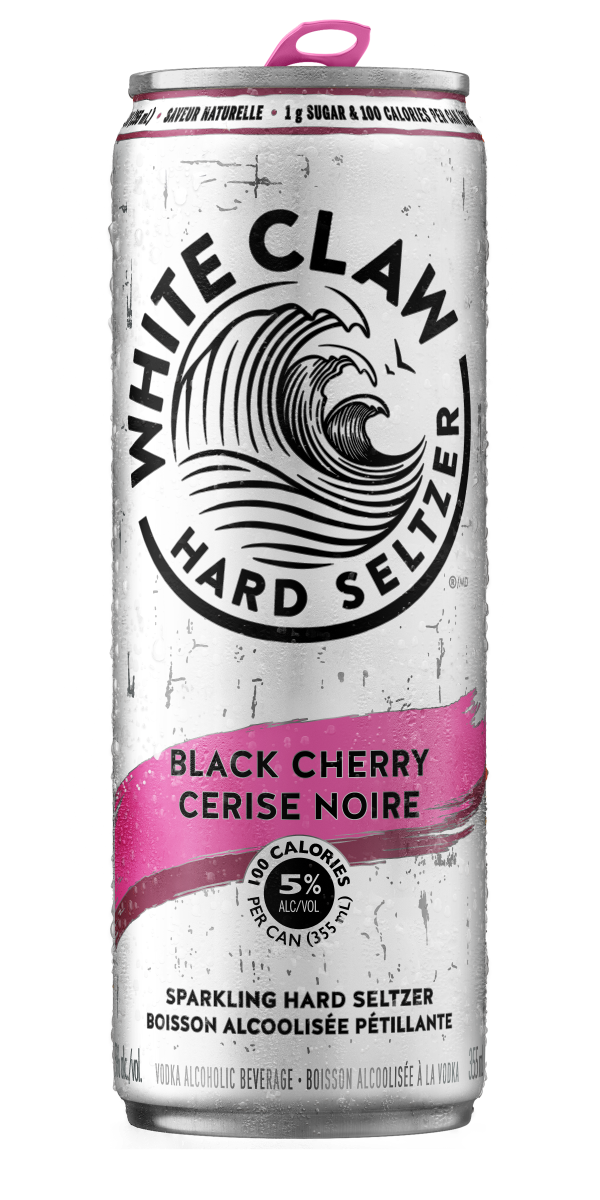 can of white claw hard seltzer, black cherry flavour