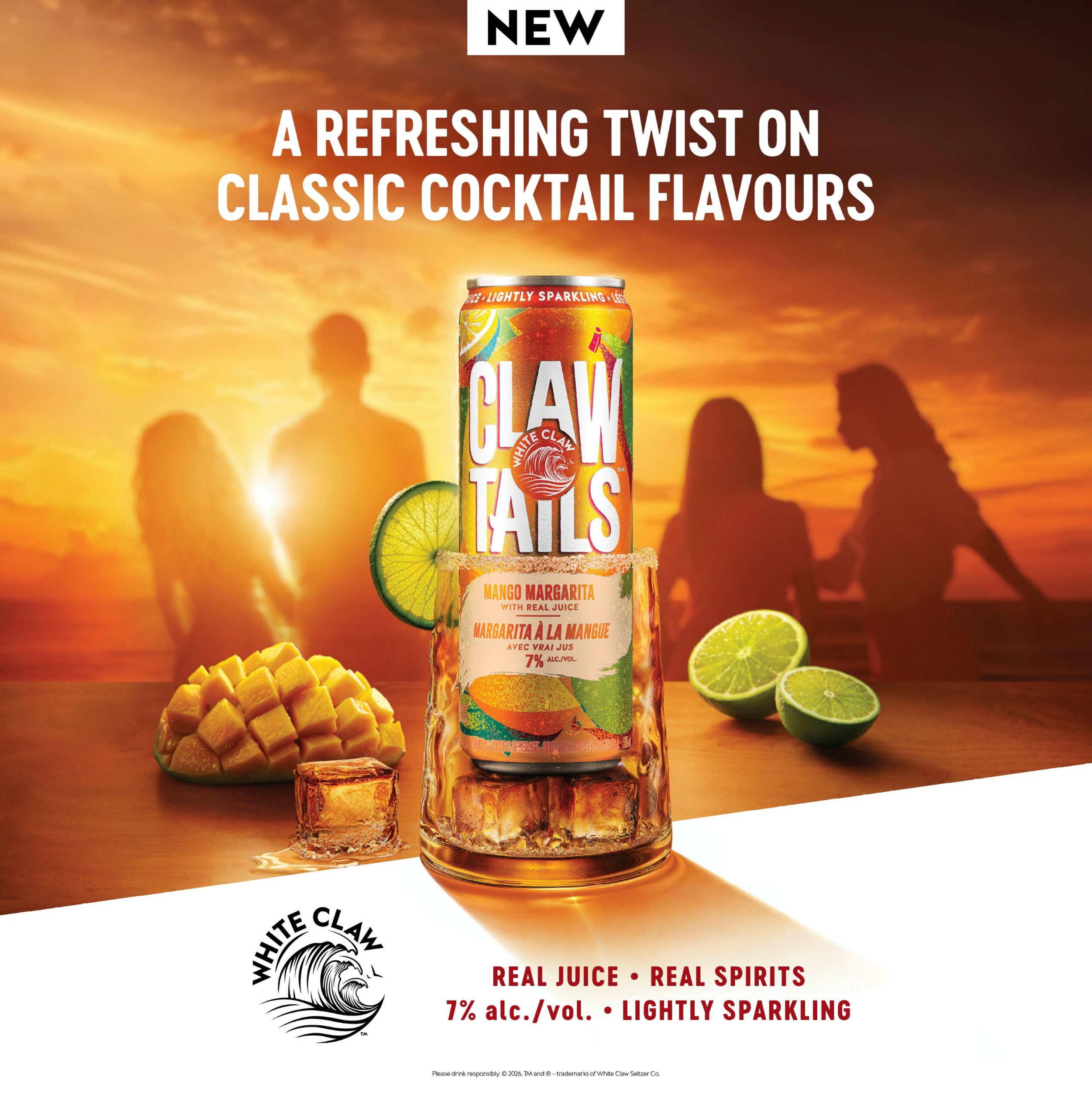 New White Claw Tails Mango Margarita cocktail in a can, 7% alc./vol, made with real juice