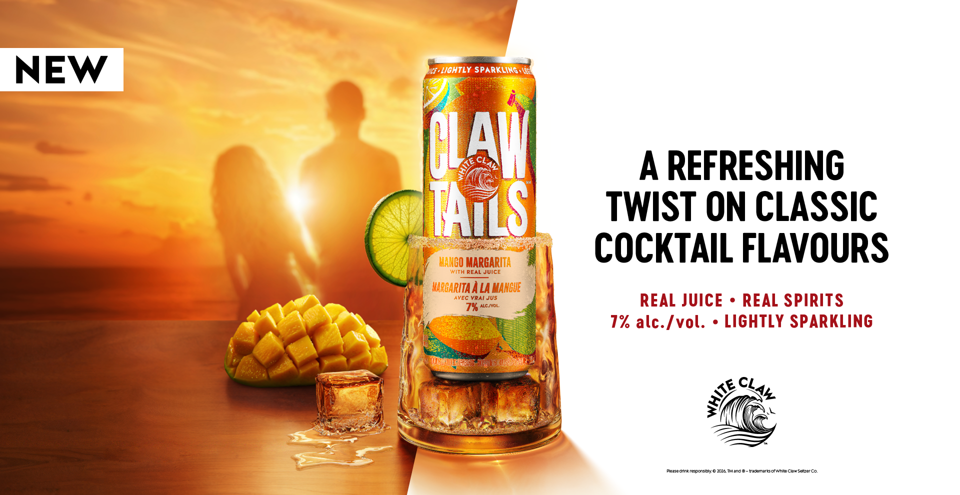 New White Claw Tails Mango Margarita cocktail in a can, 7% alc./vol, made with real juice